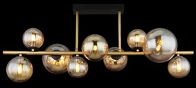 Globo 56135-9D Mennyezeti lámpa fém fekete matt, fém sárgaréz matt, üveg borostyán, HxSzxM.: 870x300x380mm, üveg méret 5X ø: 10 cm, 4X ø: 12 cm, 9x G9 LED 3.5W 230V, 80lm/fej 3000K, 10676 LED izzóval