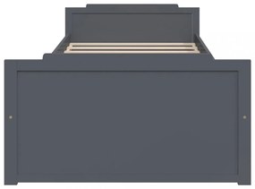 sötétszürke tömör fenyőfa ágykeret fiókkal 90 x 200 cm
