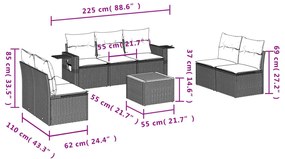 8 részes szürke polyrattan kerti ülőgarnitúra párnákkal