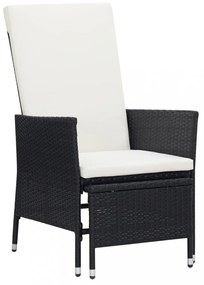 fekete dönthető háttámlás polyrattan kerti szék párnákkal
