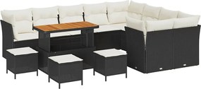 vidaXL Kerti Kanapé Szett 13 pcs Fekete polirattan