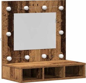 vidaXL Tükörszekrény tükör lámpákkal Régi fa 60 x 31,5 x 62 cm Faanyag