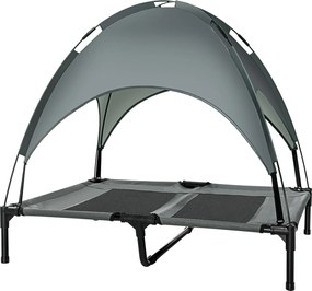 PawHut Emelt Ágy Kutya számára Napellenzővel, Kültéri Kutya Fekhely, Lélegző Taft Anyag Kempingezéshez Szürke 92 x 76 x 90 cm | Aosom