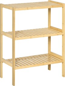 HOMCOM 3-Tier Bambusz Polc Modern Szabadonálló Tároló Polc Fürdőszobába, Konyhába, Nappaliba, Hálószobába - Antitip 62x33x80 cm Természetes Faszerkeze