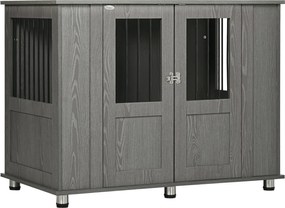 PawHut Otthoni Kutyakenel, Háziállat Ketrec, Belső Kutyaház Zárral, Mágneses Ajtóval, Ablakos Kutyaház, Extra Nagy Kutyák Számára, Szürke, 114 x 60 x