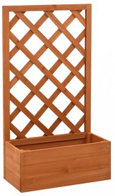 narancssárga tömör fenyőfa rácsos kerti ültetőláda 50x25x90 cm