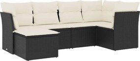 vidaXL 6 részes fekete polyrattan kerti ülőgarnitúra párnákkal