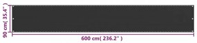balkon napellenző HDPE 90x600 cm Antracit