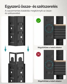 Nagy teherbírású tárolópolc, 5 állítható polccal, 600 kg teherbírás, 100 x 50 x 200 cm, fekete