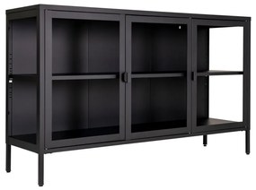 Brisbane vitrines komód, 3 ajtó, acél, fekete 140x40x85 cm