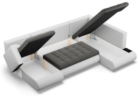 Tokio U sarokkanapé, 3 ágyneműtartóval, bársony + műbőr, jobboldali, szürke - fehér