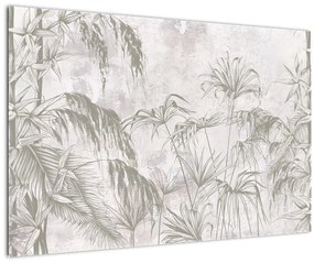 Kép - Trópusi növények a falon szürke színben (90x60 cm)