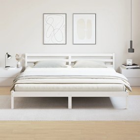 Ágykeret Fejvéggyel Fehér 200x220 cm Szilárd Fa Fenyő