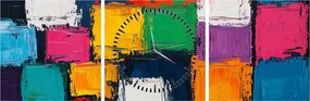Kép - Színes négyzetek festménye (órával) (90x30 cm)