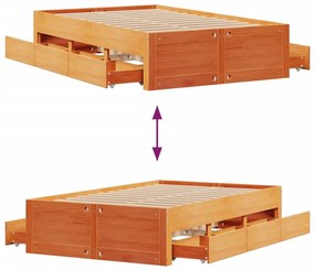 barna tömör fenyőfa fiókos ágykeret matrac nélkül 135 x 190 cm