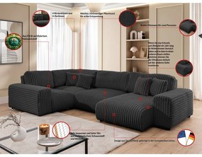 Sötétszürke kordbársony sarokkanapé (bal oldali-U alakú) Justin – Ropez