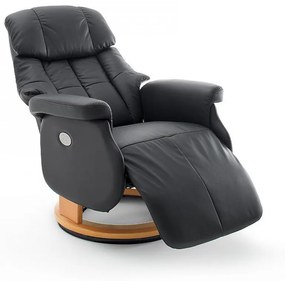CALGARY Comfort XL Fekete bőr relax fotel lábtartóval natúr lábbal