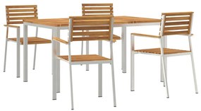 5 darabos kerti étkező szett tömör akácfából, Kültéri étkezőasztal 150x90x75 cm tömör akácfából, Összecsukható kerti székek 4 db tömör akácfa és acél