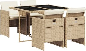 vidaXL 5 részes bézs polyrattan kerti étkezőgarnitúra párnákkal