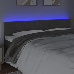sötétszürke bársony LED-es fejtámla 180x5x78/88 cm