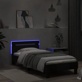 fekete ágykeret fejtámlával és LED-világítással 90 x 190 cm