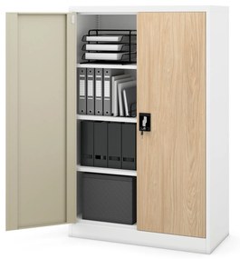 Szekrény KEVIN, 900 x 1400 x 400 mm, Eco Design: fehér/ sonoma tölgy