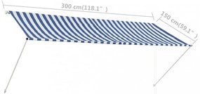 feltekerhető kék és fehér napellenző 300 x 150 cm