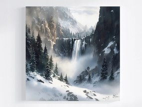 Canvas Vászonkép Tájkép Hegyek Csúcsok Sziklák Vízesés Tél 40x40