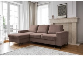 Barna kordbársony kinyitható sarokkanapé (bal oldali) Lofty Lilly – Miuform