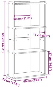 Könyvespolc 3 szintes Régi fa 60x30x120 cm Műfa