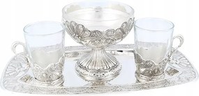 Török kávéskészlet, fém, ezüst