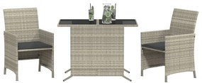 vidaXL 3 részes világosszürke polyrattan bisztrógarnitúra párnákkal