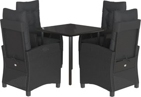vidaXL 5 részes fekete polyrattan kerti étkezőgarnitúra párnákkal