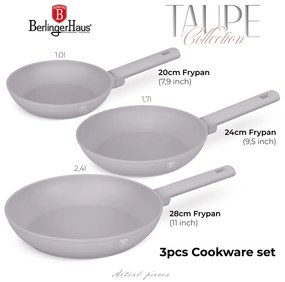 3 részes serpenyő szett Indukciós tapadásmentes Berlinger Haus Taupe Collection