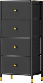 HOMCOM Szövet Fiókos Szekrény 4 Hajtogatható Fiókkal PU Előlapokkal és Acél Vázakkal a Hálószobába és Nappaliba - Fekete | Aosom