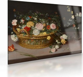 Üveg kép - Jan Brueghel the Elder, Flowers in a Basket and a Vase, reprodukciók (70x50 cm)