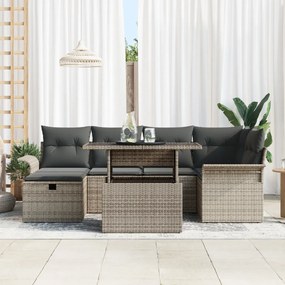 7 részes kertibútor szett párnákkal Szürke Poli Rattan, 2 üléses kertibútor tárolóval és párnákkal Szürke Poli Rattan