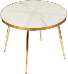 Stół TINGA 100 cm Szklany Biały Marmur/Złoty