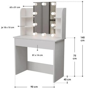 Juskys LED világítású fürdőszoba asztal - fehér