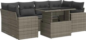 vidaXL 7 részes szürke polyrattan kerti ülőgarnitúra párnákkal