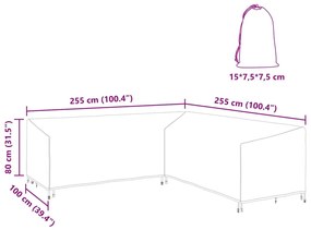 Kültéri bútorhuzat Fekete 255 x 255 x 80 cm 210D Oxford Szövet