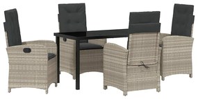 vidaXL Kert étkező szett párnával 5 pcs Világosszürke polirattan