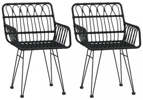 2 db fekete PE rattan karfás kerti szék 56 x 64 x 80 cm