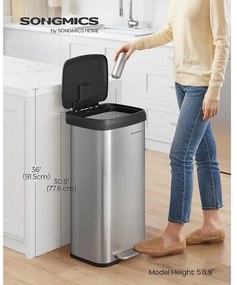 Konyhai szemetes, 68 literes pedálos kuka, ezüst-fekete
