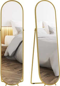 HOMCOM ovális teljesalakos álló tükör, 50 x 180 cm — törésbiztos üveg, fém keret és támaszték, arany — hálószoba, nappali, előszoba | Aosom