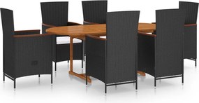 vidaXL 7 részes fekete polyrattan kerti étkezőgarnitúra