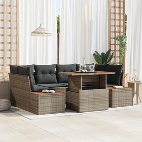 Kerti Kanapé Szett 6 darabos Szürke Rattan Kültéri Étkező Szett
