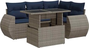 vidaXL 5 részes szürke polyrattan akácfa kerti ülőgarnitúra párnákkal