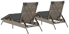 2 db világosszürke polyrattan napozóágy párnával