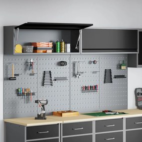 6 darabos szerszámos szekrény és pegboard készlet falra szerelhető fekete fém